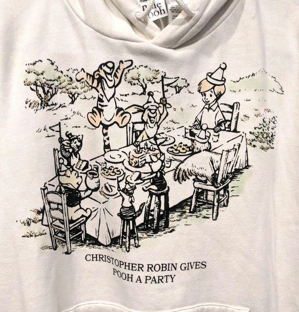 Vintage Style Winnie the Pooh Hoodie Cream Cottagecore Disney Large
